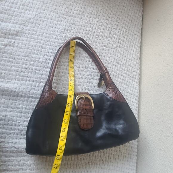 Brahmin Black and Brown Croc Embossed Leather Handbag - Picture 5 of 9